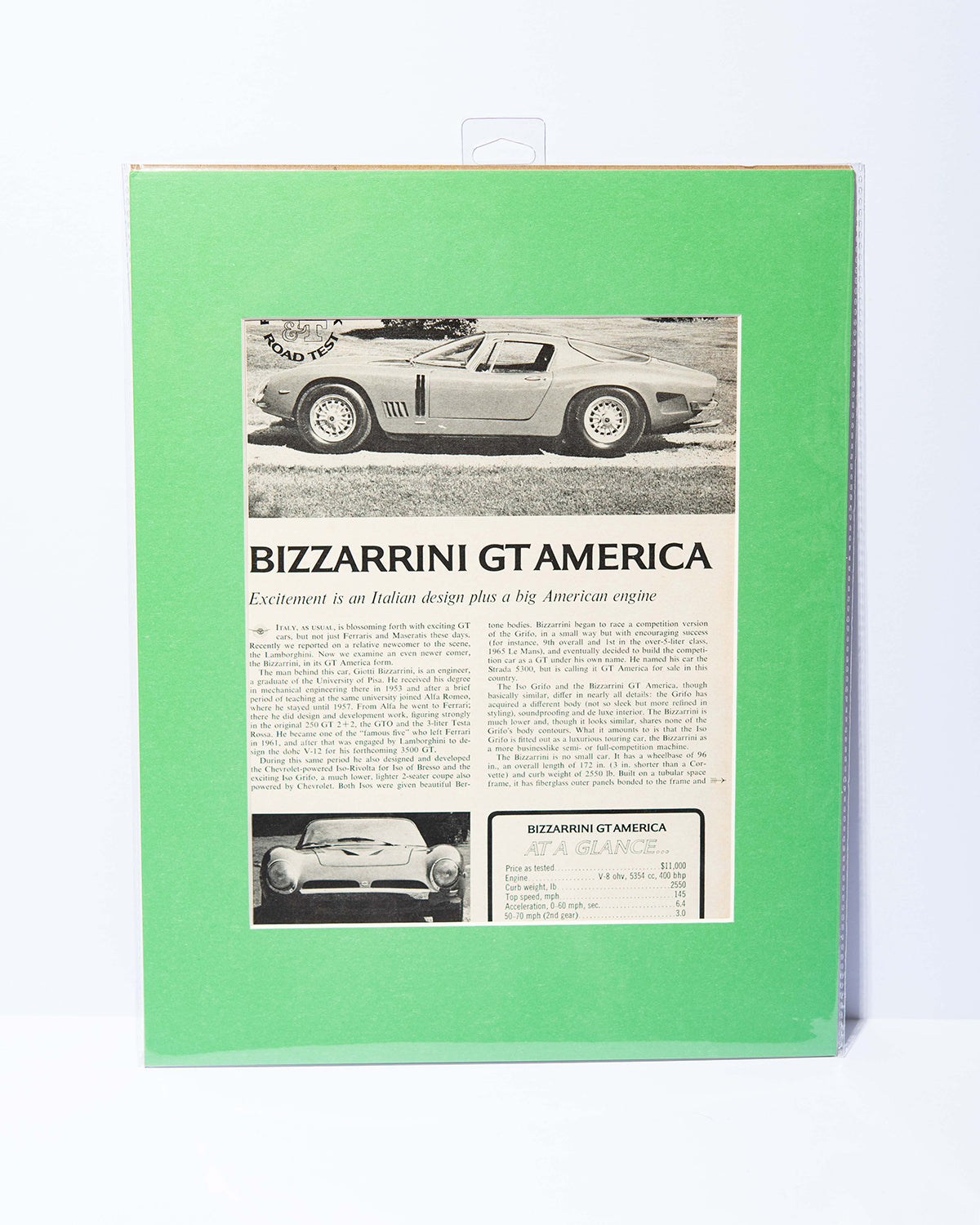 Bizzarrini GT America original Road & Track article mated cutout