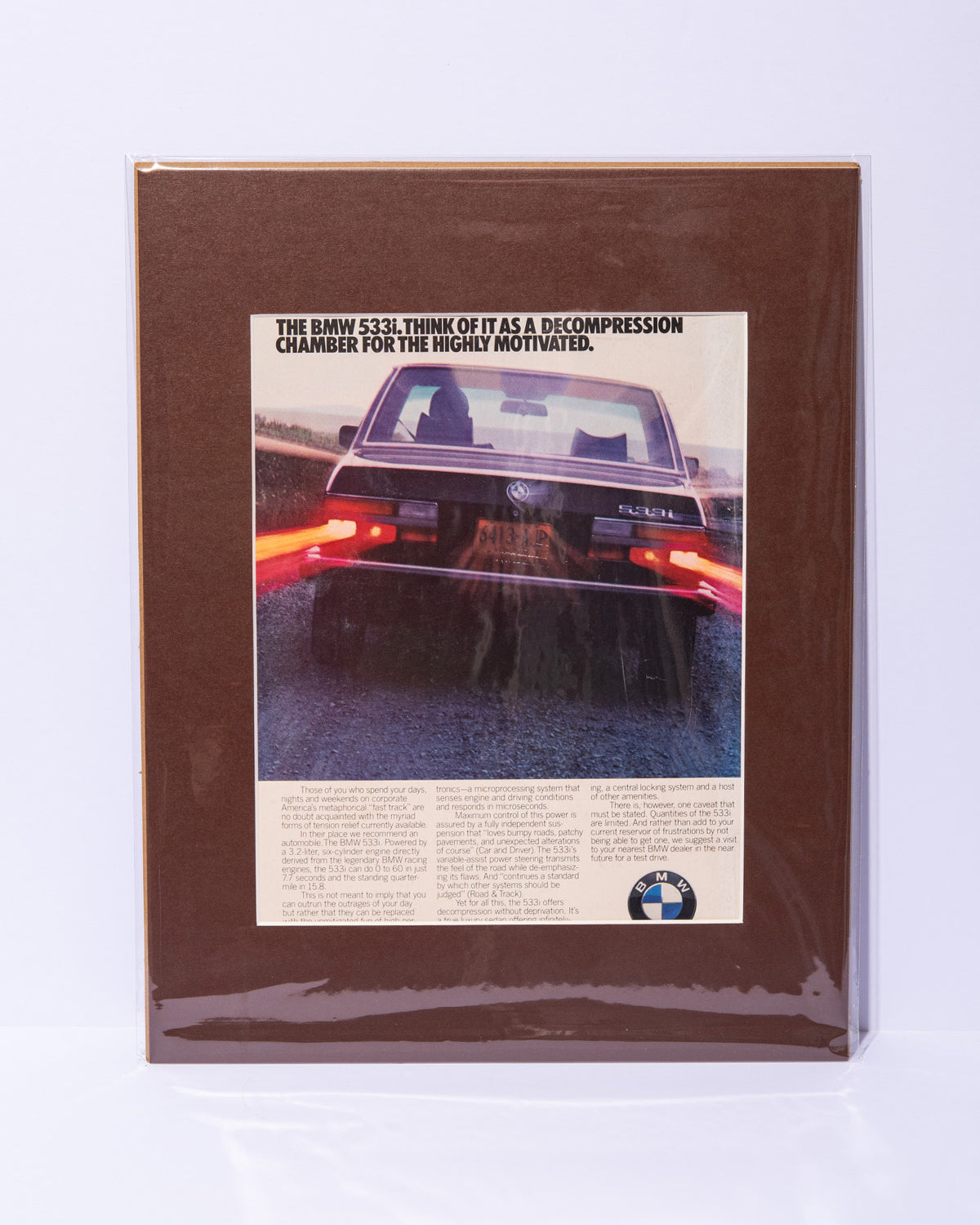 E28 BMW 533i "Think of it as a decompression...." original vintage mated ad