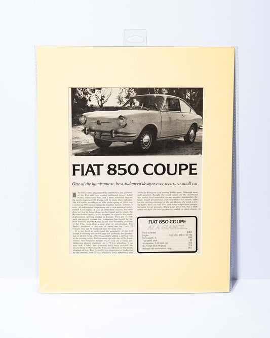 Fiat 850 Coupe original vintage Road & Track mated article cutout