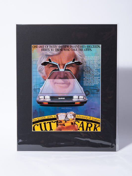 DeLorean DMC-12 + Cutty Sark Scotch Whisky original vintage mated ad