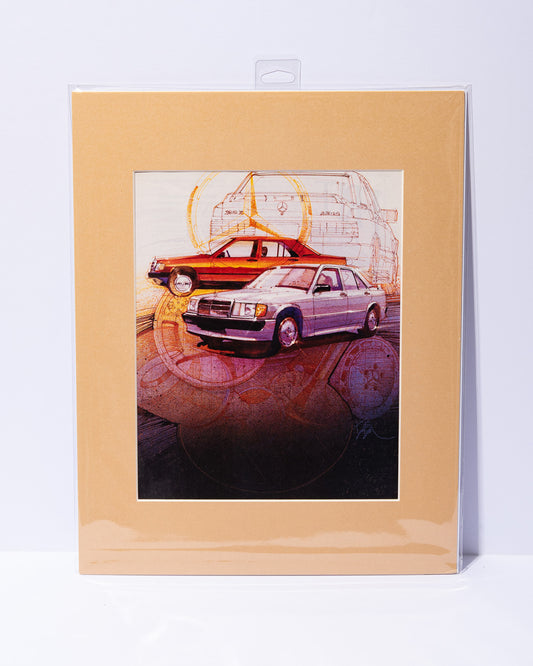 Artful Mercedes Benz 190E W201 original vintage mated magazine image