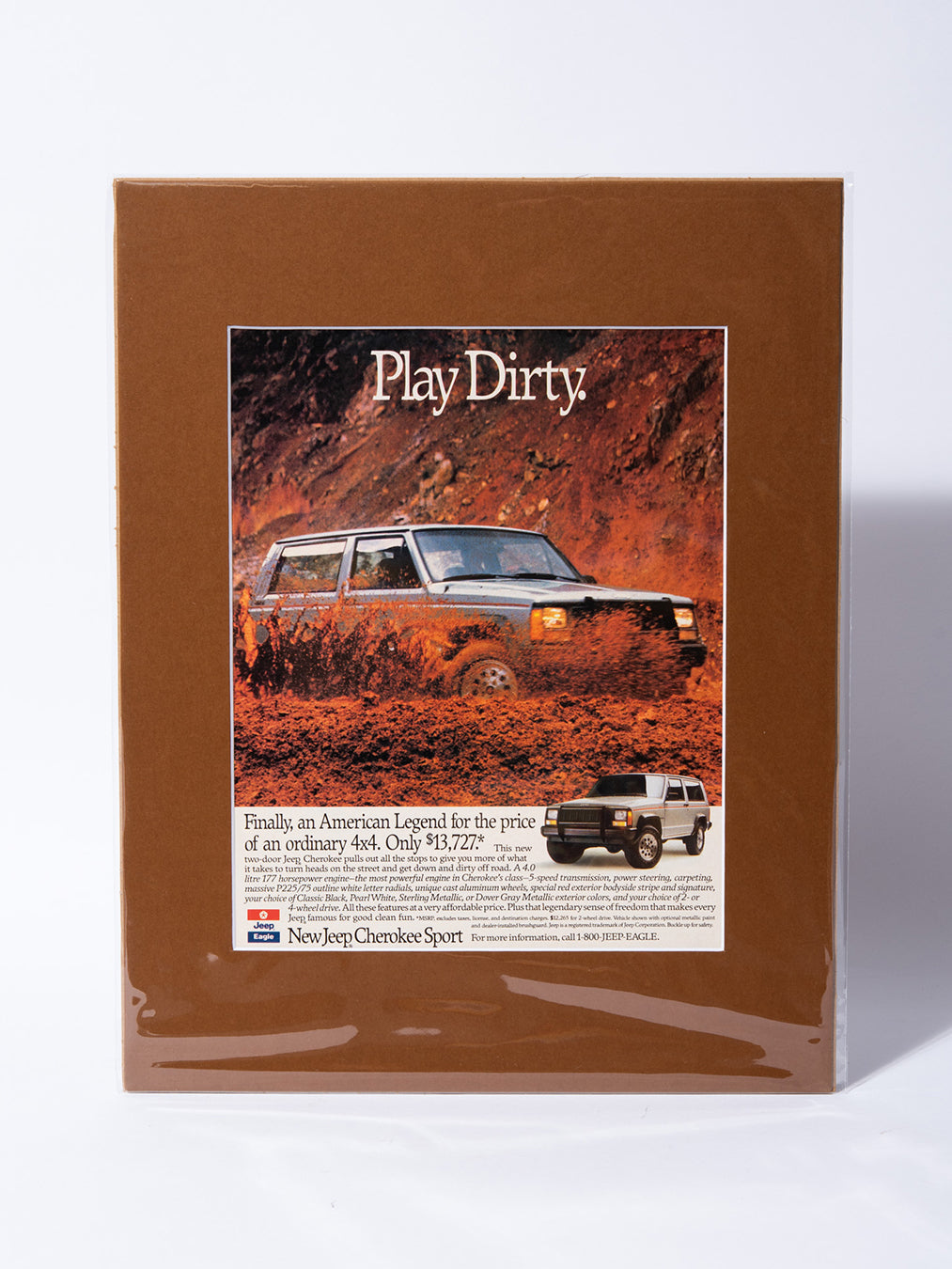 XJ Jeep Cherokee Sport "Play Dirty" original vintage mated ad
