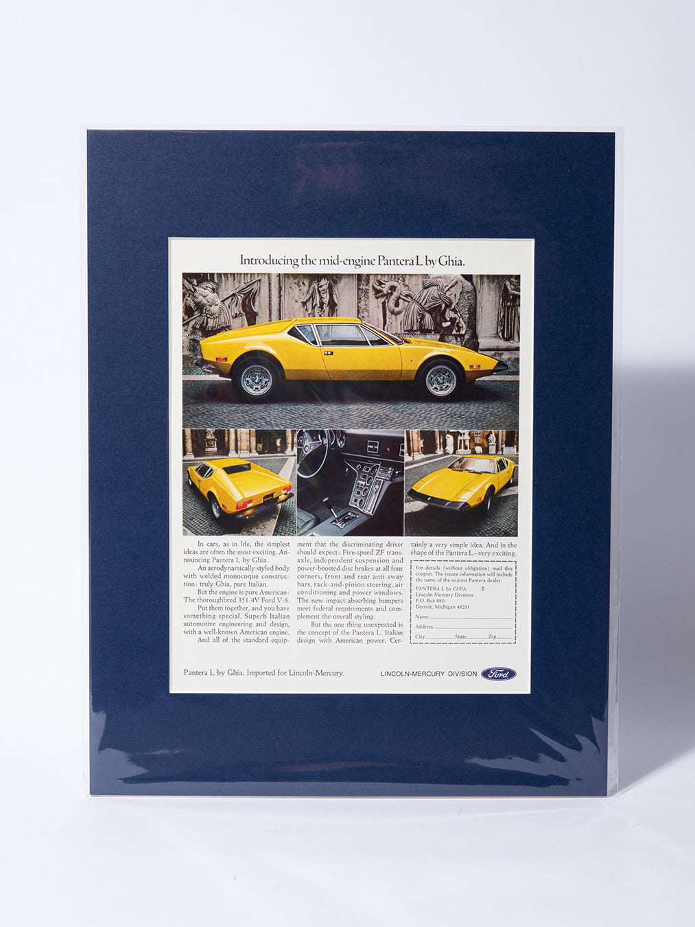 De Tomaso "Pantera L by Ghia" original vintage mated ad