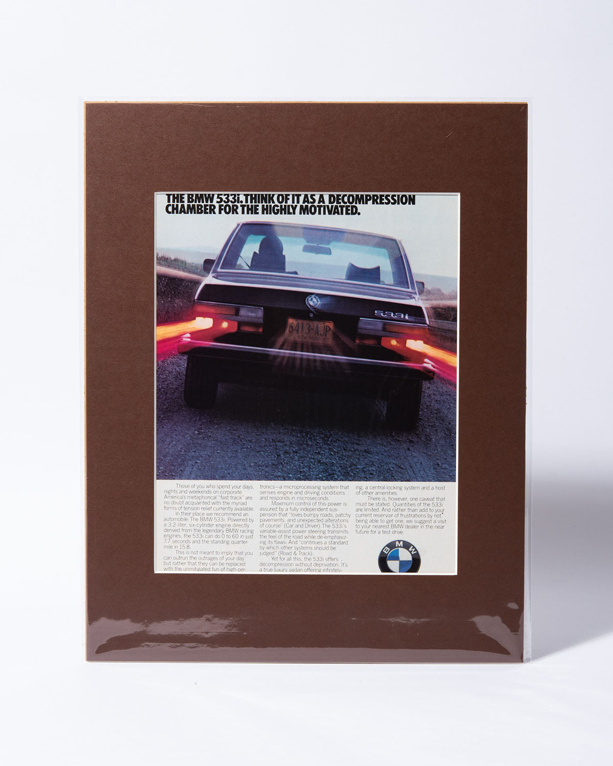 E28 BMW 533i "Think of it as a Decompression Chamber..." original vintage mated advertisement