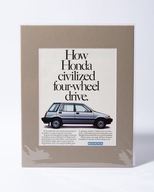 Honda Civic Wagon "...civilized four-wheel drive" original vintage mated ad