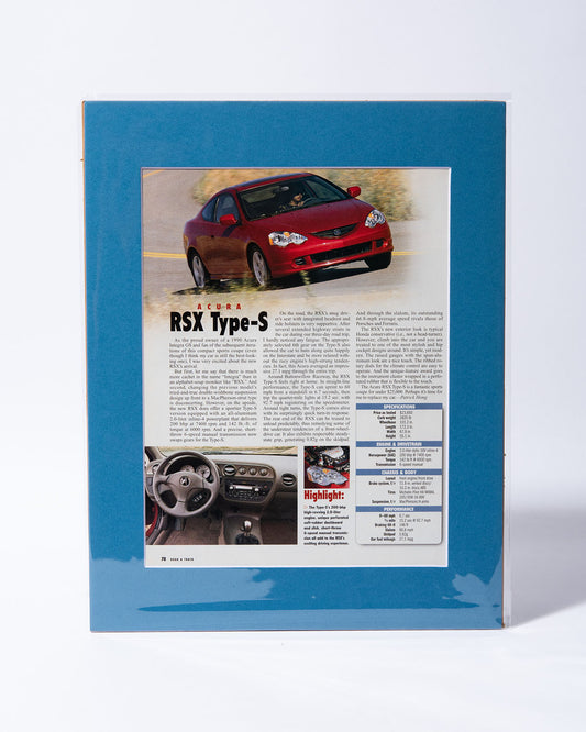 Acura RSX Type-S original vintage mated Road & Track article page