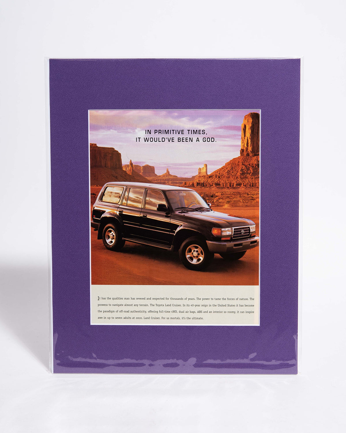 Toyota Land Cruiser "In Primitive Times..." original vintage mated advertisement