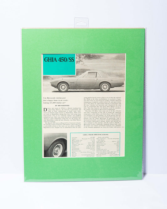 Ghia 450/SS original Road & Track magazine mated page