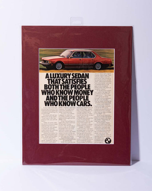 E23 BMW 733i "A Luxury Sedan..." original mated vintage magazine advertisement