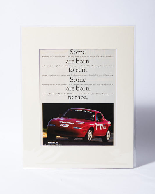 NA Mazda Miata SCCA racecar "Some are born to run" Original Vintage mated ad