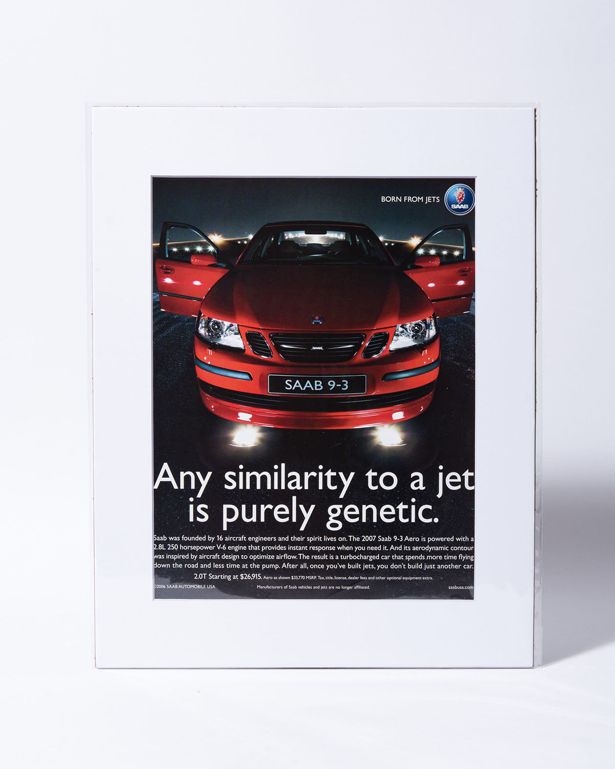 Saab 9-3 Aero "Any similarity to a jet..." original vintage mated advertisement