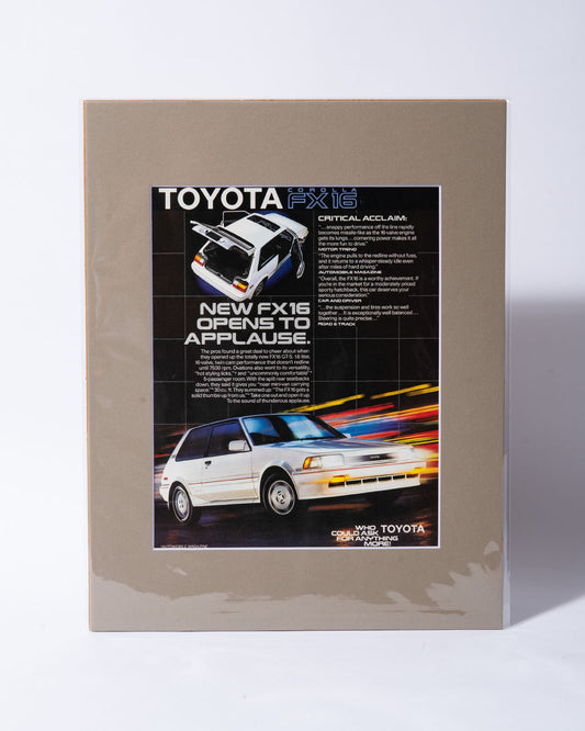 AE82 Toyota Corolla FX16 "Opens to Applause" original vintage mated ad
