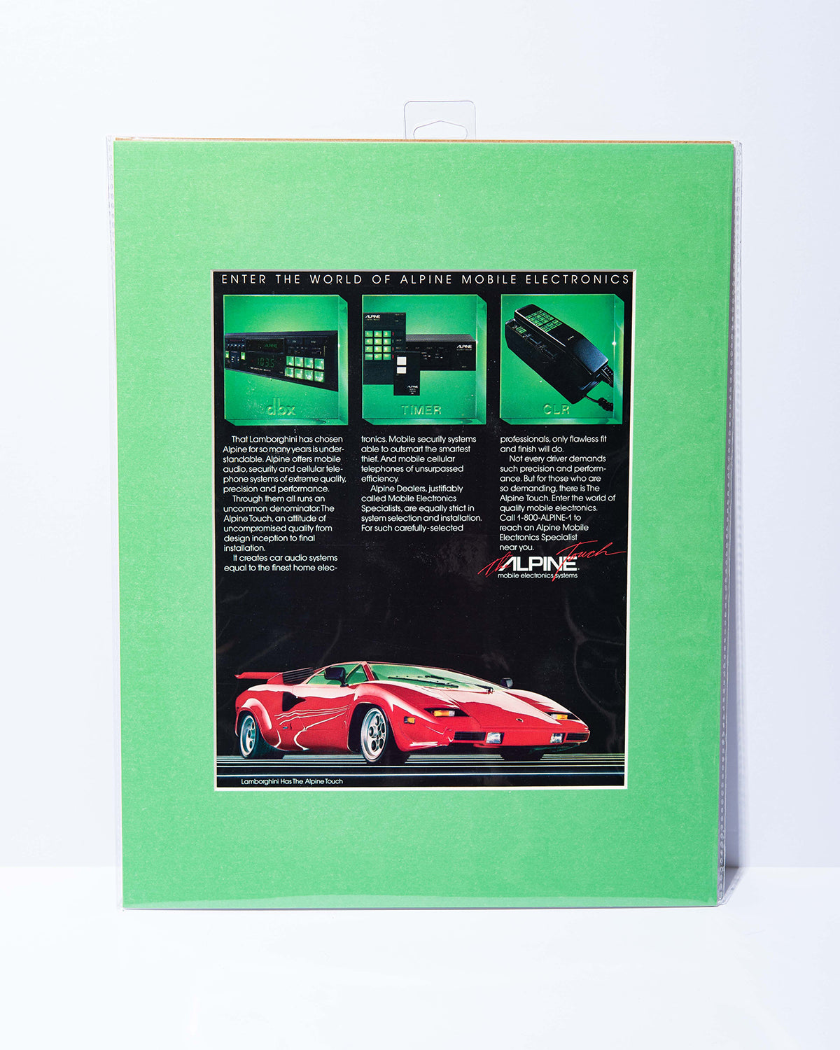 Alpine electronics vintage ad with Lamborghini Countach