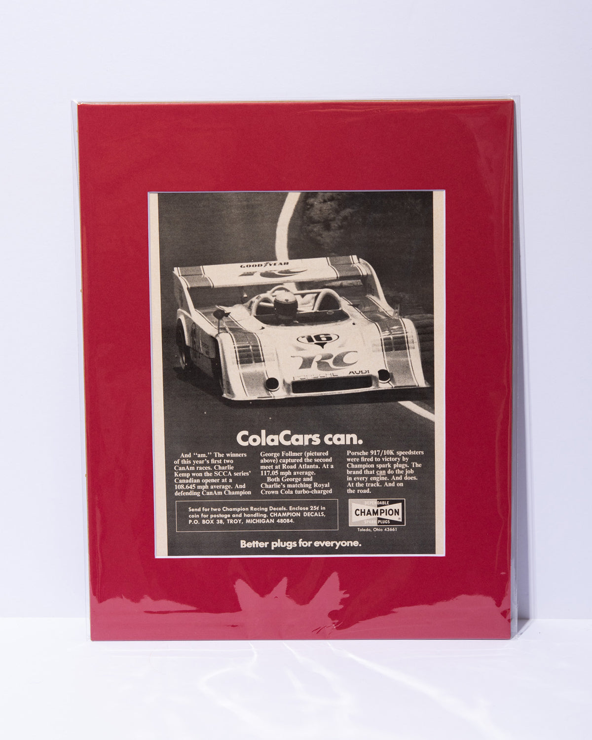 Porsche 917 / 10k RC Cola car + Champion Spark Plugs - original vintage mated advertisement