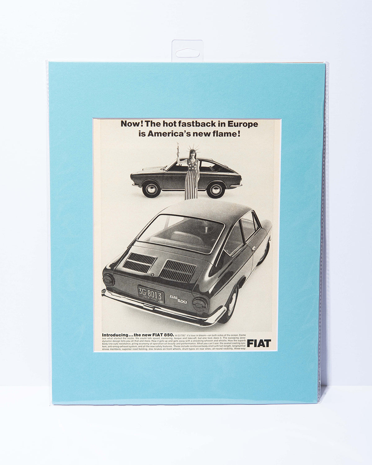 Fiat 850 "Now! The hot fastback in Europe..." original vintage mated ad