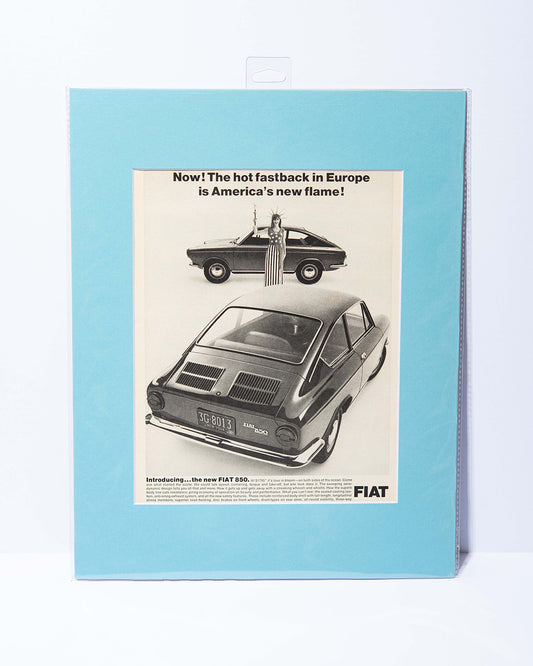 Fiat 850 "Now! The hot fastback in Europe..." original vintage mated ad