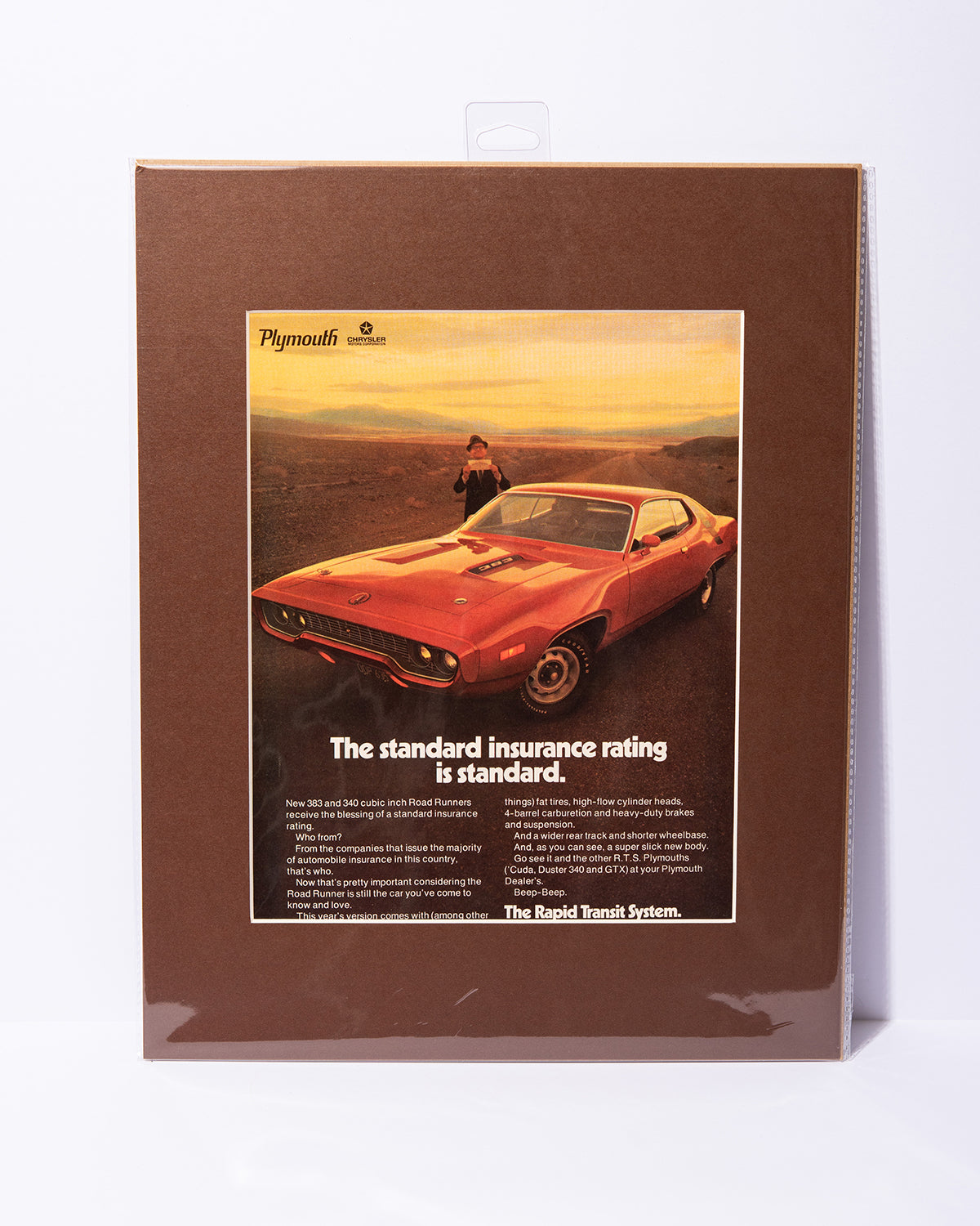 1971 Plymouth Road Runner 383 vintage ad "The standard insurance rating is standard"