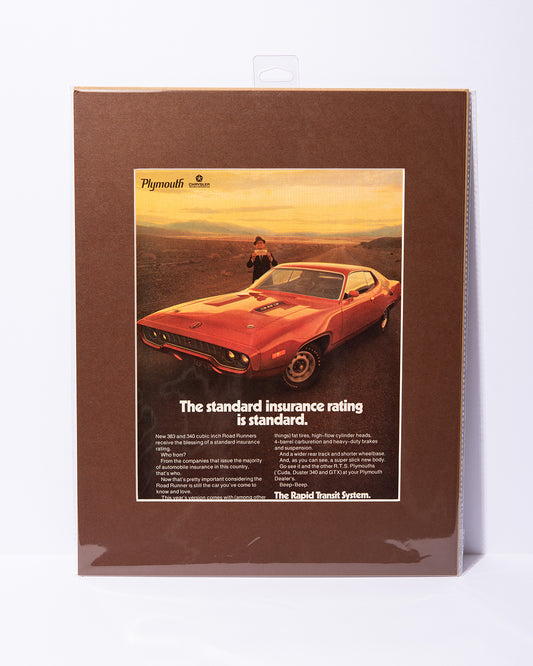 1971 Plymouth Road Runner 383 vintage ad "The standard insurance rating is standard"