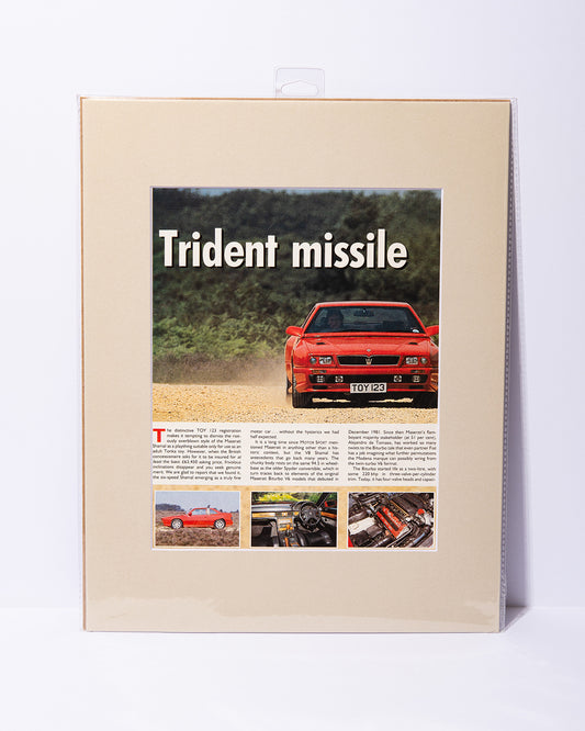 Maserati Shamal "Trident missile" vintage mated Motor Sport UK article