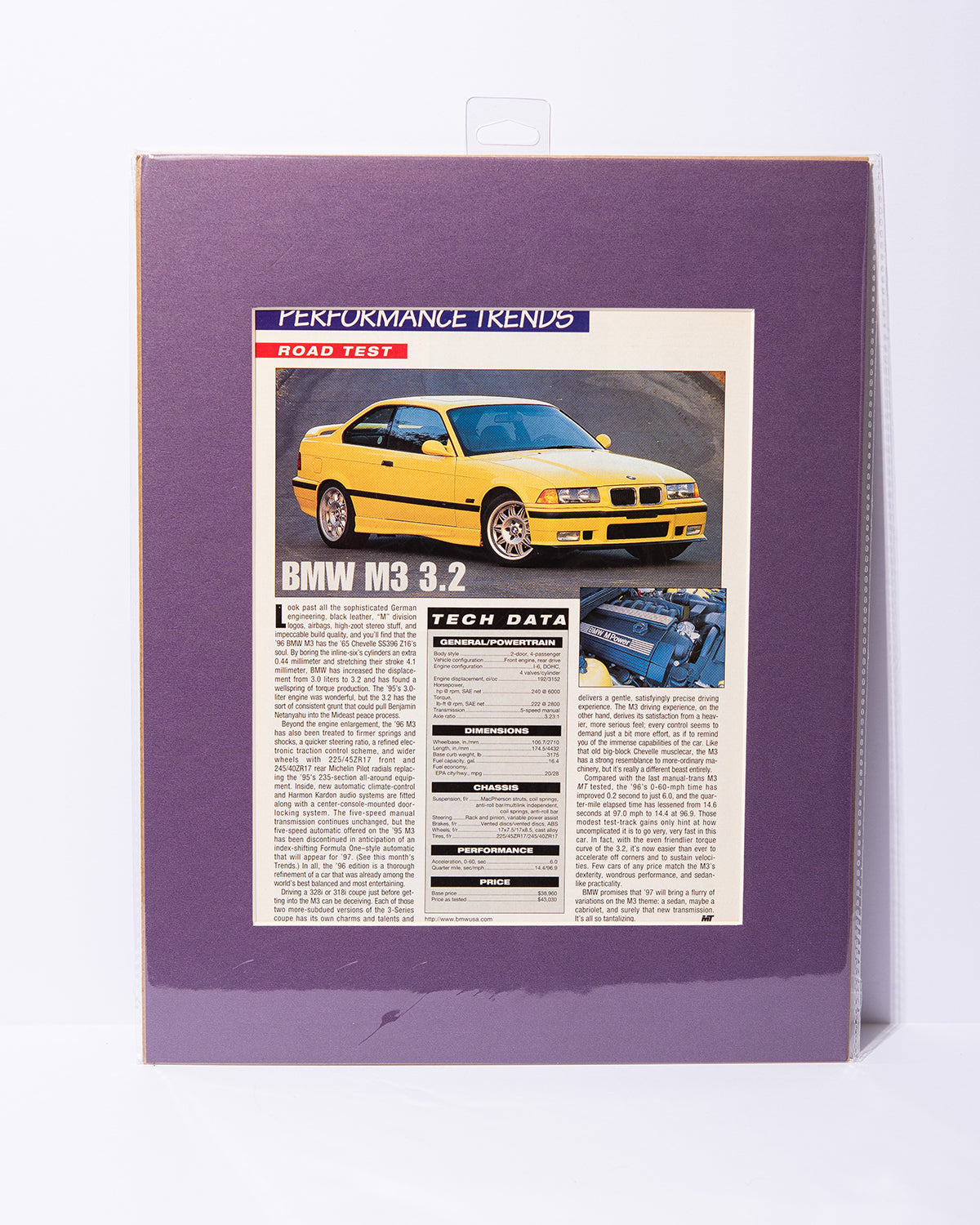 BMW E36 M3 3.2 Motor Trend vintage mated article