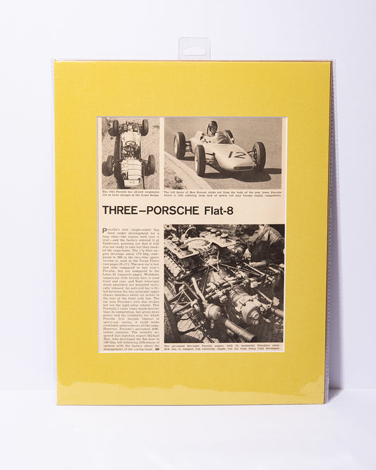 Porsche Flat-8 Formula One car vintage Car and Driver matted article