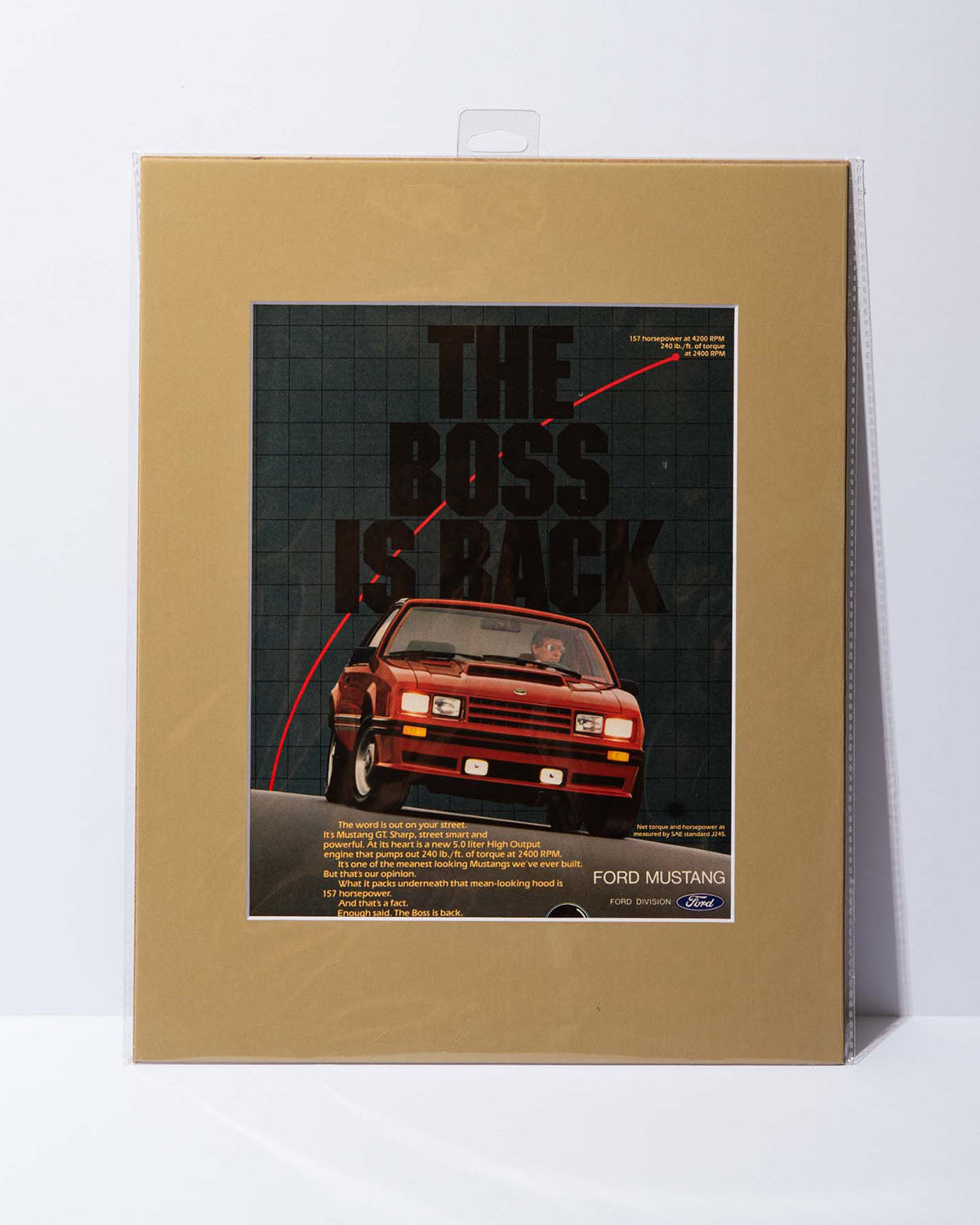 "The Boss is Back" Ford Mustang GT vintage advertisement